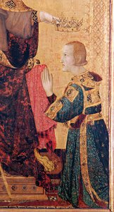 St. Louis van Toulouse (1274-97) kroont zijn broer, Robert van Anjou (1278-1343) van het Altaar van St. Louis van Toulouse, 1317 (detail) door Simone Martini