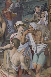 Aanbidding van de herders, 1578-82 (detail) door Simone Veneziano Peterzano