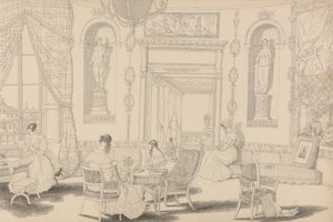 Album van 30 Zichten in Tirol en Italië: Cirkelvormige Boudoir in Casino Pecori 10 oktober 1841 door Sir Charles D