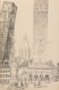 Album van 30 Zichten in de Tirol en Italië: Scheve Torens, Standbeeld van St. Franciscus, Bologna 12 Nov. 1840 door Sir Charles D
