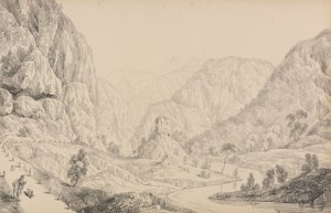 Album van 30 uitzichten in de Tirol en Italië: Uitzicht op de Eisak bij Mittenwald, 27 okt. 1840 door Sir Charles D