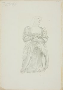 Reflectie van knielende vrouwelijke figuur, studie voor De Spiegel van Venus