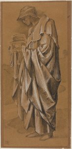 Staande gedrapeerde figuur in profiel naar links