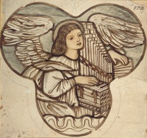 Ontwerp voor glas-in-lood in Lyndhurst Church: Een engel organist door Sir Edward Coley Burne Jones