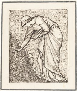 Dame die bloemen plukt door Sir Edward Coley Burne Jones