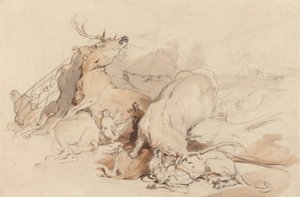 Honden en jagers die herten aanvallen door Sir Edwin Henry Landseer