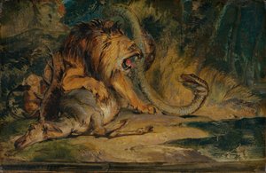 Leeuw die zijn Prooi Verdedigt door Sir Edwin Landseer