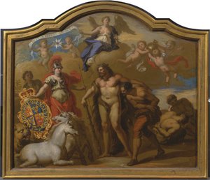 Allegorie van de Macht van Groot-Brittannië te Land, ontwerp voor een decoratief paneel voor de ceremoniële koets van George I