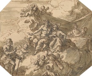 Ontwerp voor een mythologische scène, met Jupiter en Juno