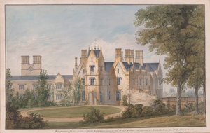 Lilleshall, Shropshire: Uitzicht op de noordelijke ingang en de westelijke gevel door Sir Jeffry Wyatville