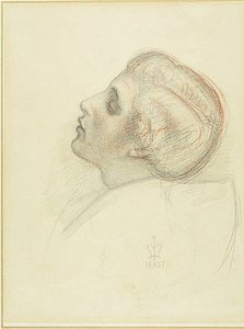 Studie voor het hoofd van de reddende minnaar in Escape of the Heretic door Sir John Everett Millais