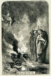 Macbeth bezoekt de drie heksen op de verwoeste heide, 1858