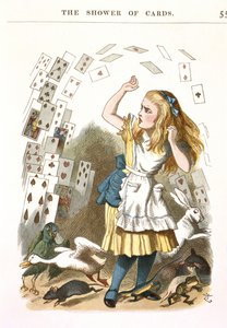 De regen van kaarten. Illustratie voor Alice in Wonderland door L. Carroll door Sir John Tenniel