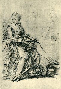 Vrouw die haar kousen aantrekt, midden-late 18e eeuw, 1943