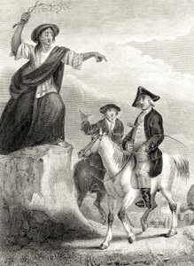 Meg Merrilies voorspelt de val van het huis van Ellangown, illustratie uit 