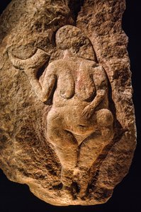 De Venus van Laussel, beeldhouwwerk van een zwangere vrouw, ongeveer 25.000 jaar oud