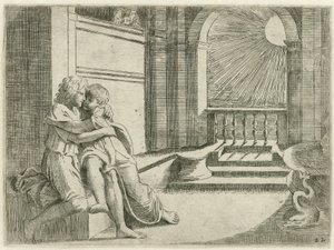 Abimelech ziet Isaak Rebekka liefkozen