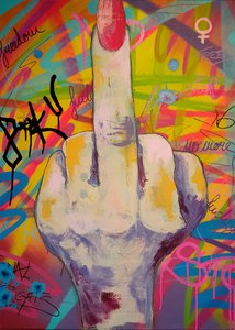 Kleurrijke kunst met de middelvinger door Sofia Toborg