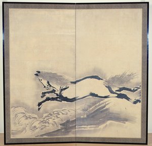 Paardenspringen, Japans, Edo-periode, ca. 18e eeuw door Soga Shohaku