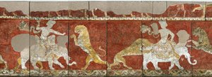 Sogdia - Sogdiana - Sogdische kunst: muurschildering uit de Rode Hal van het Paleis in Varakhsha