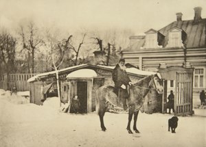 Russische auteur Leo Tolstoy te paard, Moskou, Rusland