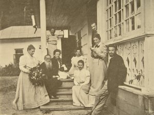 Russische auteur Leo Tolstoy met familie op de verjaardag van zijn vrouw, Rusland, jaren 1900 door Sophia Andreevna Tolstaya