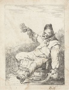 Dronken man zittend op een vat door Sophia Wilhelmina Evans