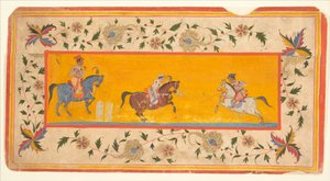 Drie polospelers, c.1600-25 door South Indian School