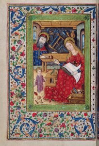 De Heilige Familie in de timmerwerkplaats van Jozef, Latijn met Spaanse rubrieken, uit een 