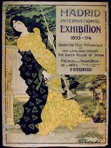 Advertentie voor de Madrid Internationale Tentoonstelling van 1893-94 in het Paleis van Industrie en Kunsten, Madrid, 1893 door Spanish School