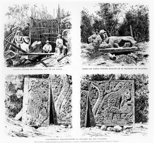 Artefacten ontdekt in Chichen Itza door Augustus Le Plongeon, illustratie uit La Illustracion Espanola y Americana 1877
