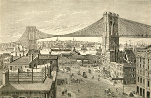 Brooklyn Bridge, New York, Verenigde Staten in de 19e eeuw. Uit El Museo Popular gepubliceerd in Madrid