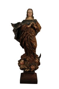 Gesneden houten beeld van de Madonna van de Onbevlekte Ontvangenis, Spanje, c.1750 (hout) door Spanish School