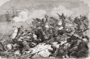 Chinese poging tot invasie van Japan in de 13e eeuw, publ. 1878 door Spanish School