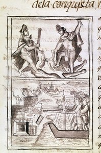 Codex van de verovering van Mexico: Quauhtenco en Mayenatzin straffen verraders door Spanish School