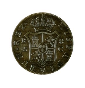 Munt van 8 Spaanse Reals, Castiliaanse munt geslagen in Sevilla tijdens het bewind van Karel IV (1748-1819)