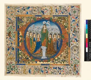 Collage met gehistorieerde initiaal en rand uit een Koorpsalter, ca. 1482-1492