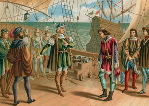 Columbus negeert de bevelen van de Portugese admiraal door Spanish School