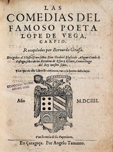 Omslag van Las comedias del famoso poeta Lope de Vega, door Felix Lope de Vega Carpio (1562-1635), editie van 1604 door Spanish School