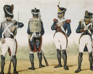 DE SOTTO, Serafin Maria, Graaf van Clonard (1793 - 1862). Historia organica de las armas de Infanteria y Caballeria espanolas. 1851 - 1859. Infanteristen tijdens het bewind van Ferdinand VII van Spanje. Grenadier, scherpschutter, sergeant en jager (1815-18 door Spanish School