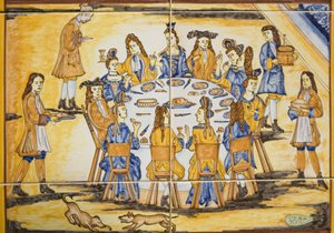 Dinerscène (keramische tegels) door Spanish School