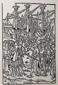 Gravure in Geschiedenis van Vespasianus, gedrukt in 1495 in Zaragoza