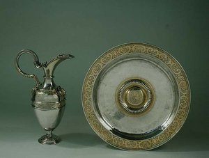 Kan en kom, Aragonees of Castiliaans, late 16e eeuw (zilver gedeeltelijk verguld) door Spanish School