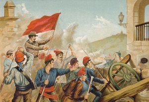 Gevechten tussen Republikeinse vrijwilligers en soldaten, Sarria, Barcelona, 1874 door Spanish School
