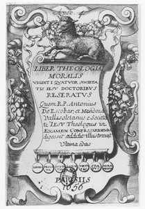 Frontispice voor Liber Theologiae Moralis, door Antonio Escobar y Mendoza, 1656