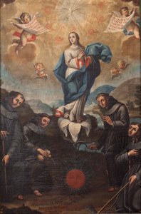 Onbevlekte Ontvangenis met tuinbouwfranciscanen. Oorsprong van het koor. Gesigneerd linksonder "ADEVOZION DE DA TERESA, Sanchez Yepros?". 18e eeuw. Juan Sánchez.