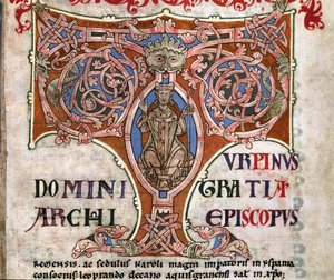 Initiaal T met een afbeelding van Karel de Grote, illustratie uit de Codex Calixtinus door Spanish School