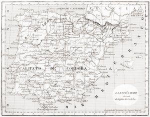 Kaart van Spanje met het Kalifaat van Córdoba door Spanish School