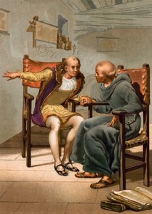 Ontmoeting tussen Columbus en P Marchena bij de terugkeer van de eerste reis