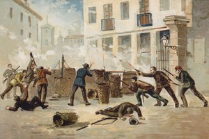 Leden van de Nationale Militie in Valencia weigeren te ontwapenen, Spanje, 1873 door Spanish School